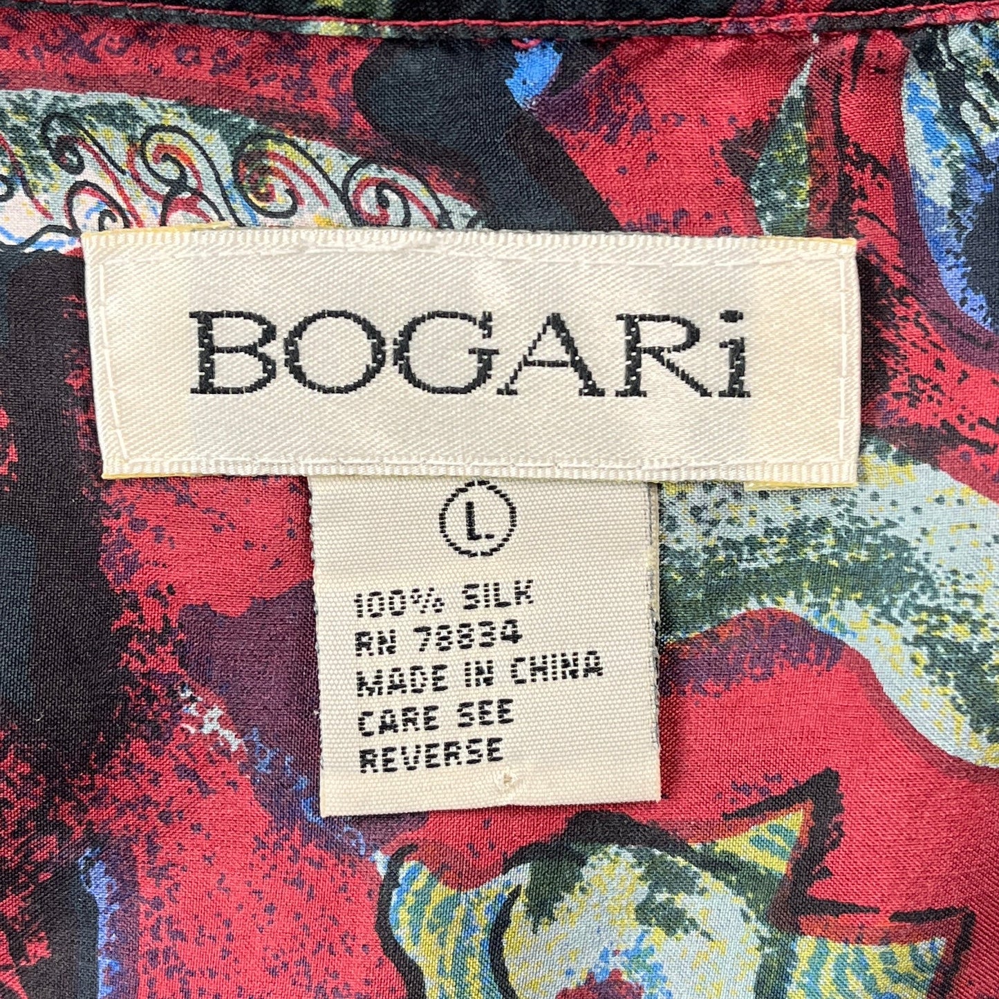 Bogari Abstract Silk Button Long Sleeve Shirt L