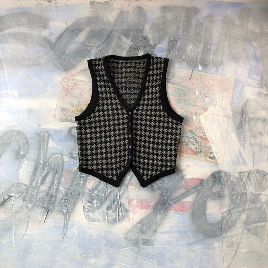 Checkered Sweater Button Vest