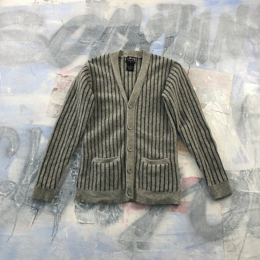 Stussy Authentic Wool Pin Stripe Cardigan L