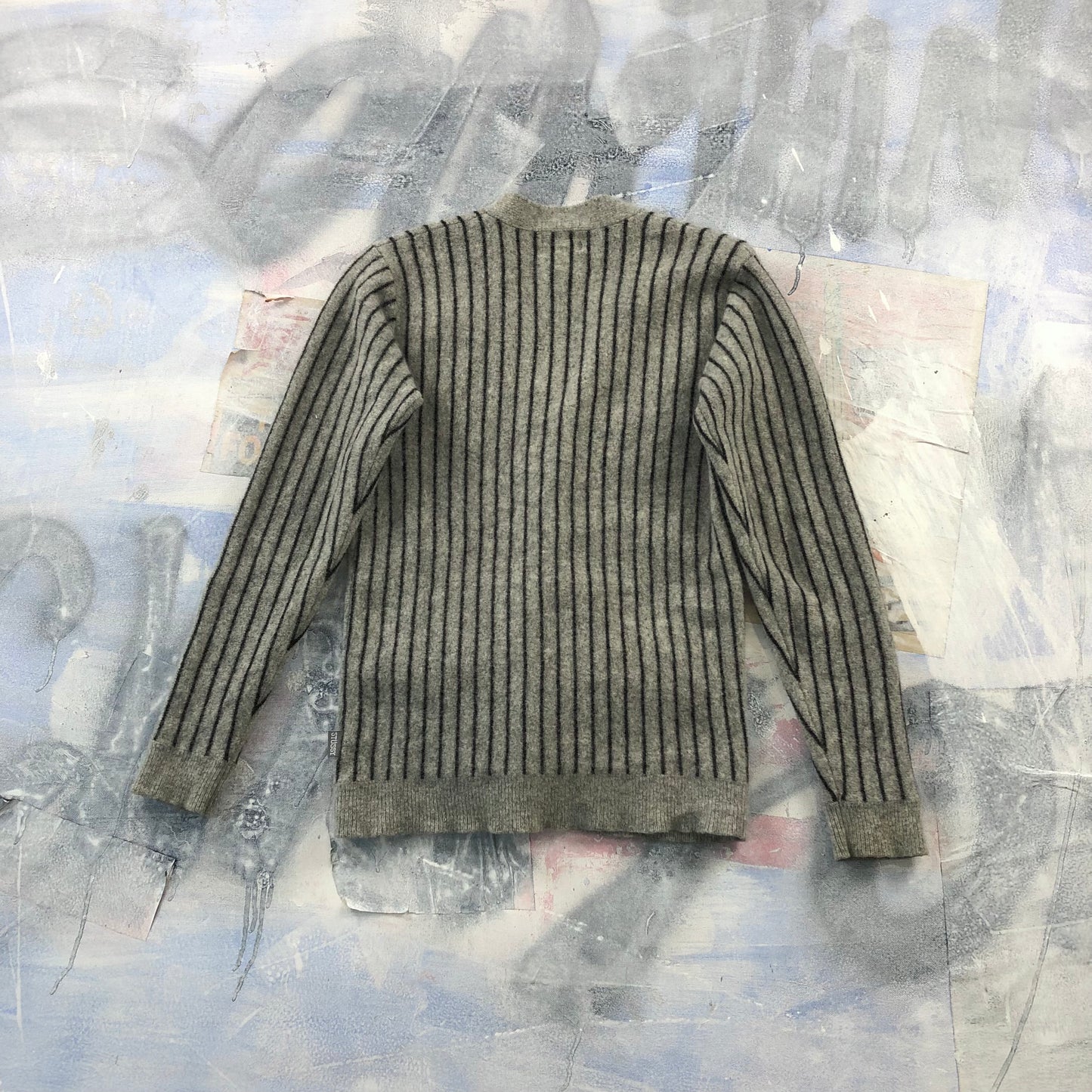 Stussy Authentic Wool Pin Stripe Cardigan L