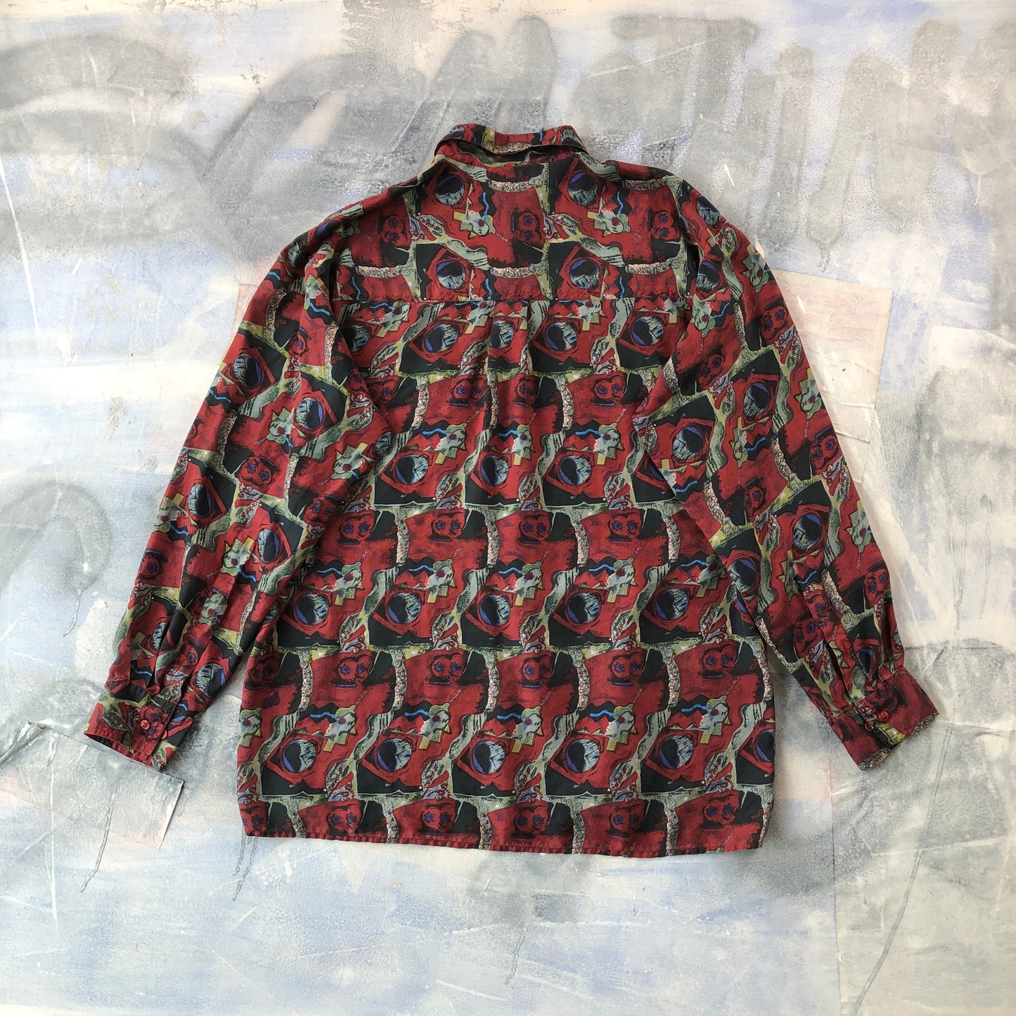 Bogari Abstract Silk Button Long Sleeve Shirt L